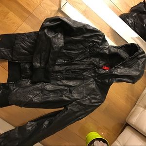 Faux leather moto jacket with hood!
